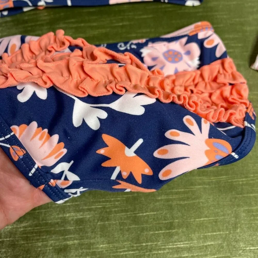 Ruffle Butts Botanical Beach Bow Bikini Size 12-18 Month 2 Piece Infant Girls